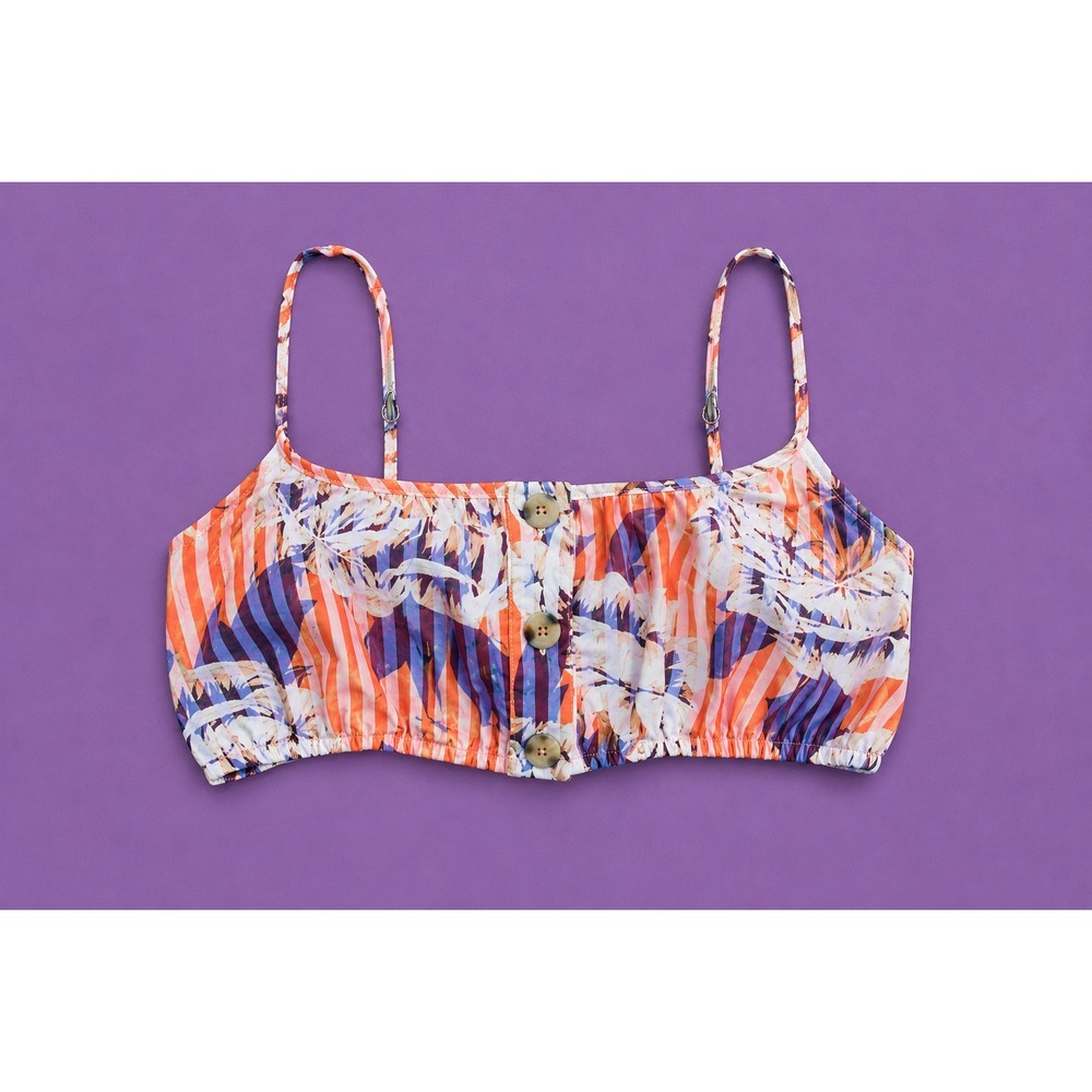 Anthropologie Crop Top Women's XXS Bright‎ Summer Pattern Botton Front